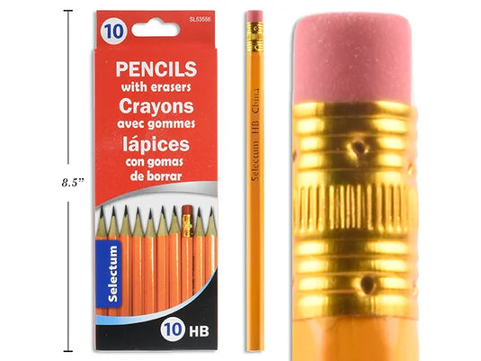 10 HB PENCILS ERASER TOP /CARDED POLYBAG