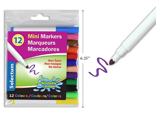 12 PC MINI MARKERS WASHABLE/VINYL PKG -12 COLORS (4" SIZE MARKERS )