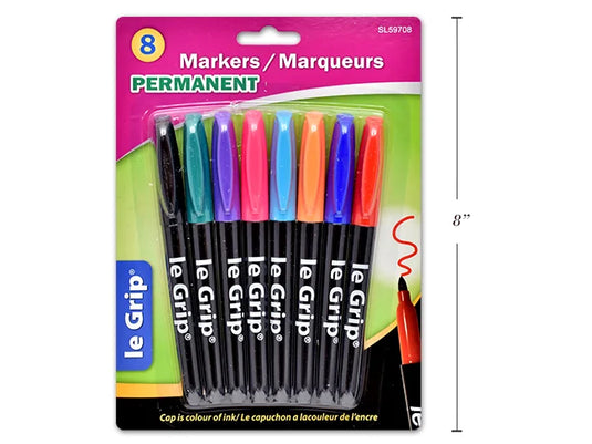 8 PERMANENT MARKERS 8 COLOURS BLISTERED