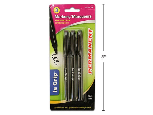 3 PK BLACK PERMANENT MARKERS, BULLET POINT