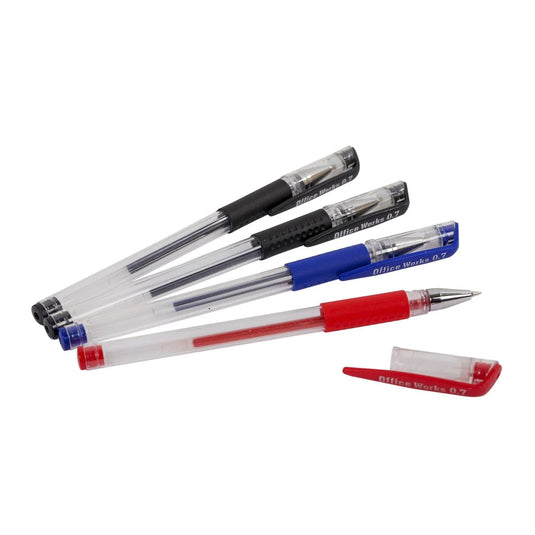 O.WKs. 4-pc. 0.7mm Gel Roller Ball Pen, Blue, Black & Red