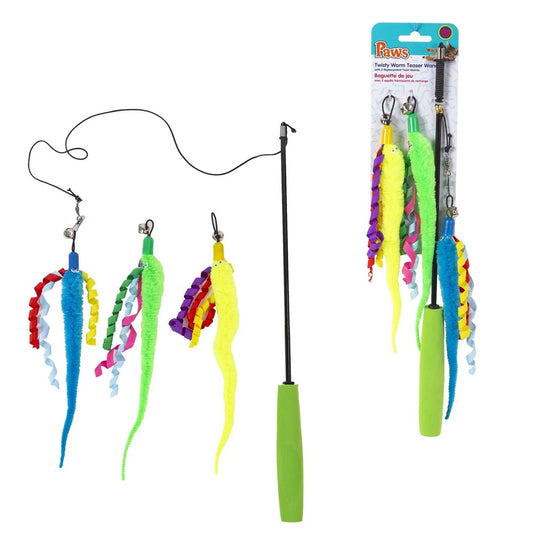 PAWS Twisty Worm Teaser Wand w/Replacement Twist Worms, toc