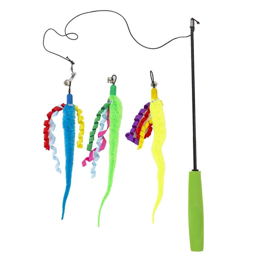 PAWS Twisty Worm Teaser Wand w/Replacement Twist Worms, toc