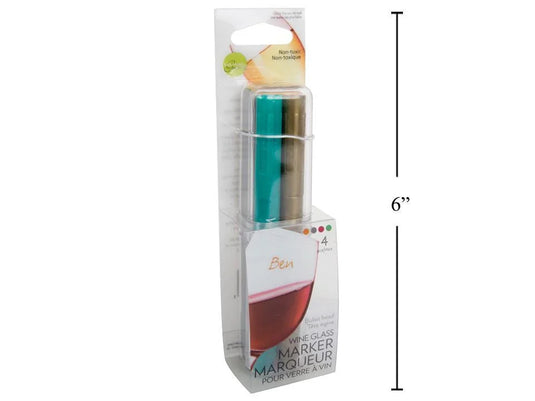 L.Gourmet 4-pc Wine Glass Markers, plastic case w/ col. PVC card