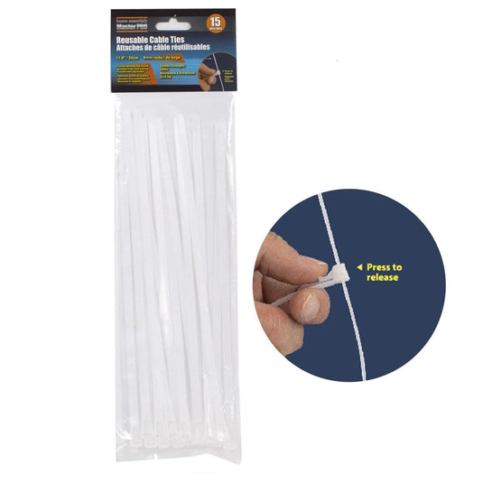 H.E. Master Pro, Reusable Cable Tie 15-PC, 8mmx11.8", White