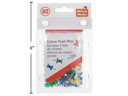 O.WKs. 80-pc Push Pins, asst. clr, CS pack (HZ)