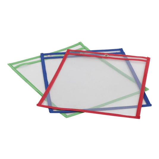 O.WKs 3pk Dry Erase Pockets Reusable , Opp bag, multi colours.