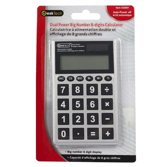 Desk Tech Dual Power Big Number 8-Digits Calculator, b/c