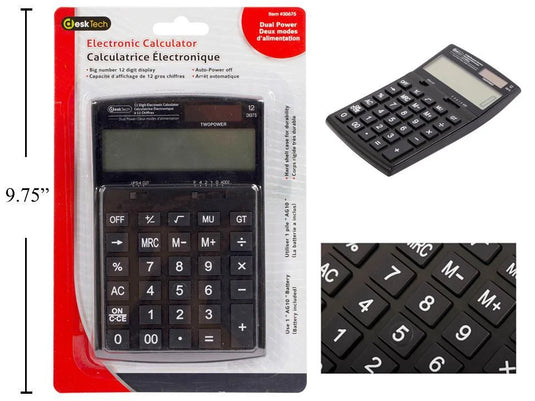 Desk Tech 12-digit Calculator w/ Battery, Dual Power, b/c