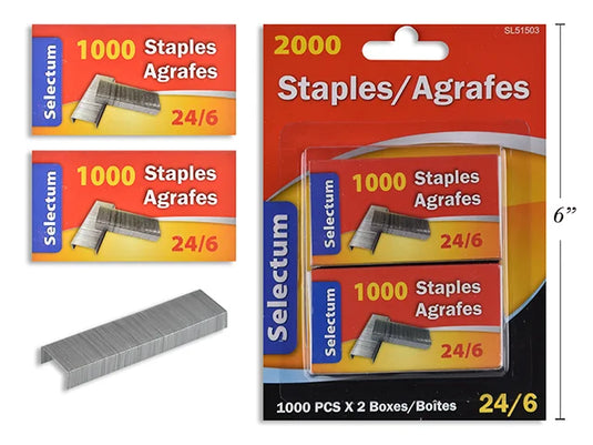 STAPLES 24/6 SIZE 1000 PCS X 2 BXS=2000PCS TOTAL TO FIT; SL51127 STAPLER