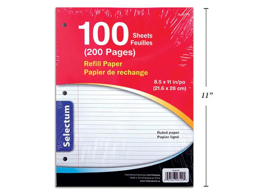 RULED REFILL SHEETS 8.5X11" 100 SHEETS (200 PGS) 55 GMS