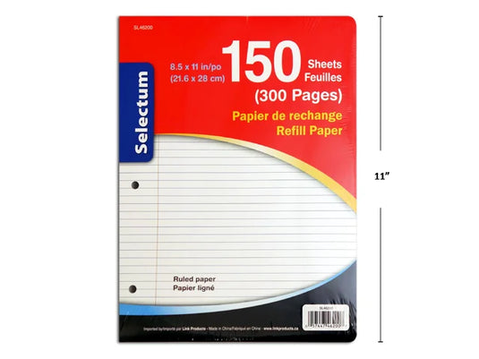 FILLER PAPER 150 SHEETS= 300 PAGES 8.5X10.8" 21.6X28CM