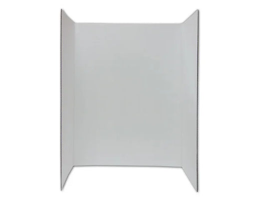 TRI-FOLD CORRUGATED DISPLAY WHITE BOARD, 27X40" DIE CUT FLOOR DISPLAY