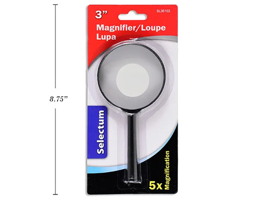 3" GLASS MAGNIFIER BLISTER CARDED x 5 MAGNIFCATION