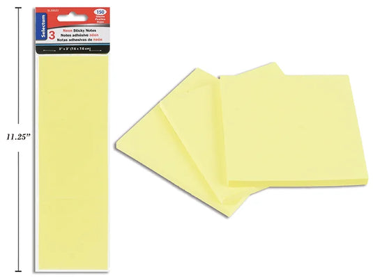 SELF ADHESIVE NEON MEMO PADS, 3X3" TTL150 SHT