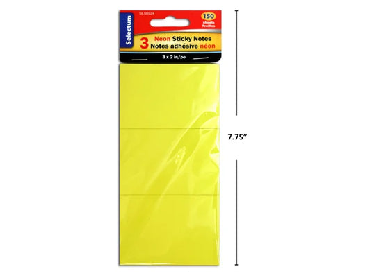 STICKY NOTES 3X2" YELLOW NEON ONLY, 3 PADS/PKG 150 TTL SHEETS