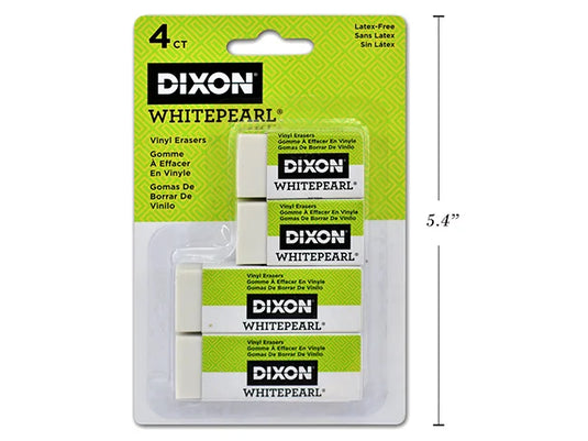 DIXON 4 PACK WHITE VINYL ERASERS SMALL & REGULAR CANADIAN SCHOOL APPROVED