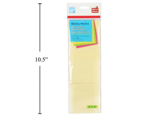 O.WKs. 50-sheet Sticky Notes, 3-pack 75x75mm, pbh