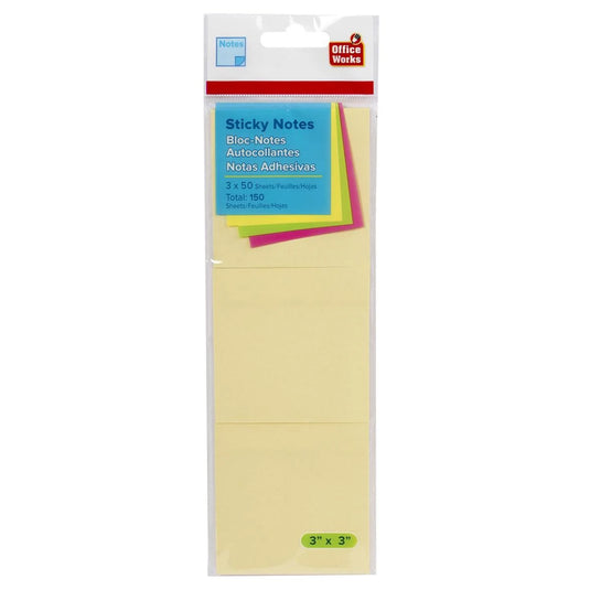O.WKs. 50-sheet Sticky Notes, 3-pack 75x75mm, pbh