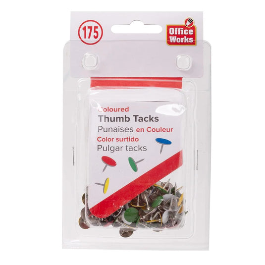 O.WKs. 175-pc Coloured Thumb Tacks, clam pack