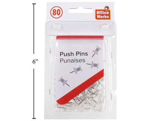 O.WKs. 80-pc Push Pins, clear, CS w/ header