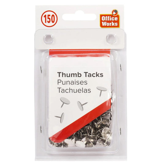 O.WKs. 150-pc Metal Thumb Tacks, clam pack w/header