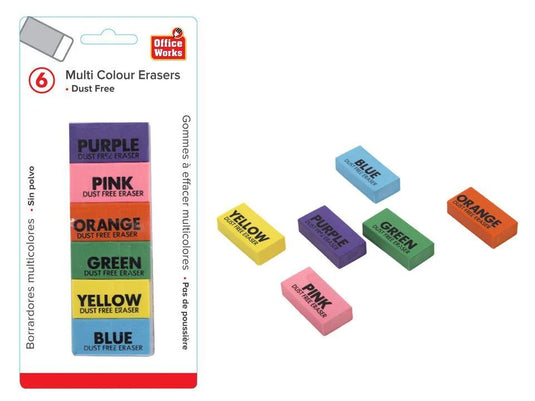 O.WKs. 6-pc Multi Colour Erasers b/c