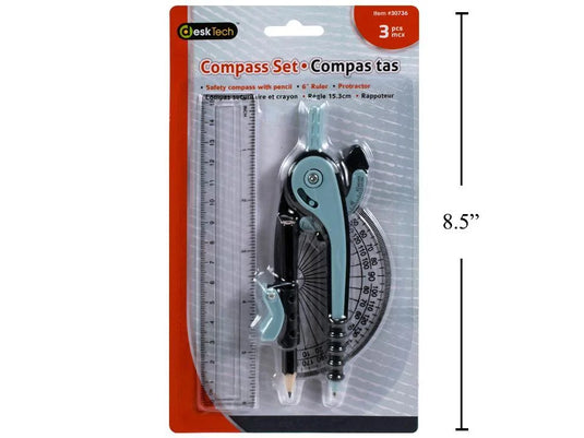 Desk Tech 3Pcs Compass & Ruler Set, b/c