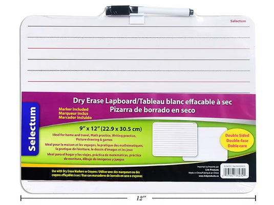 9X12" 2 SIDE LAPBOARD WHITEBOARD+BLACK INK MARKER ( PLAIN + INTERLINED LINES BOARD ) 22.86X30.48CM