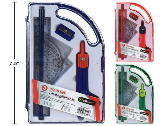 Desk Tech 8-pc Plastic Math Set, Plastic Box