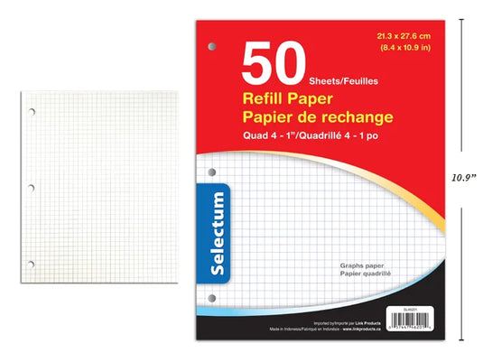 GRAPH PAPER 4TO1" QUAD 50 SHTS PACK 27.6X21.3CM 8.5X11"