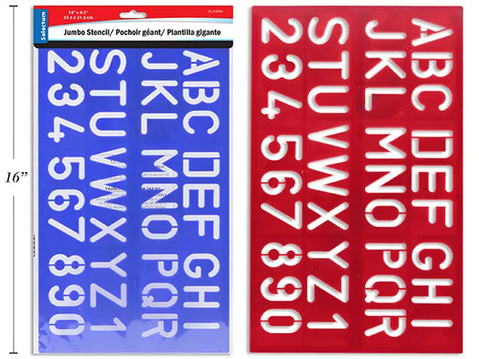 JUMBO STENCIL LETTERS AND NUMBERS, 35.5 X 21.5 CM BLUE & RED COLORS