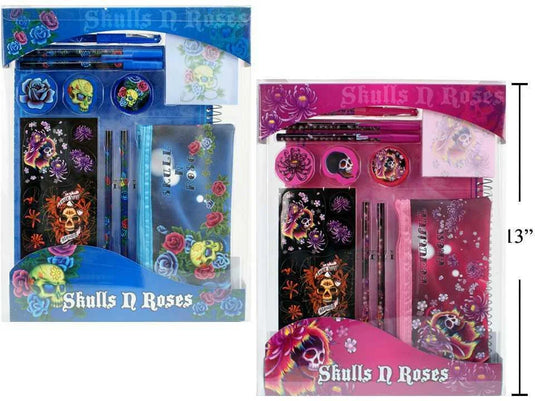 Skulls & Roses 12pc Stationery Set, pvc box