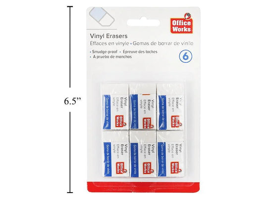 O.WKs. 6-pc White Vinyl Erasers (HZ)