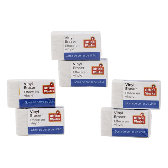 O.WKs. 6-pc White Vinyl Erasers (HZ)