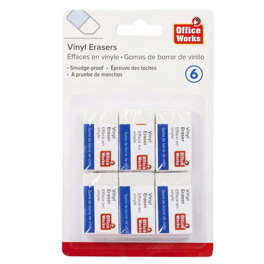 O.WKs. 6-pc White Vinyl Erasers (HZ)