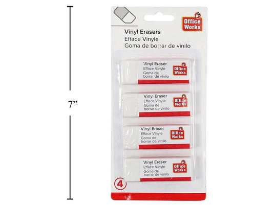 O.WKs. 4-pc White Vinyl Eraser, b/c (HZ)