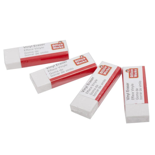 O.WKs. 4-pc White Vinyl Eraser, b/c (HZ)
