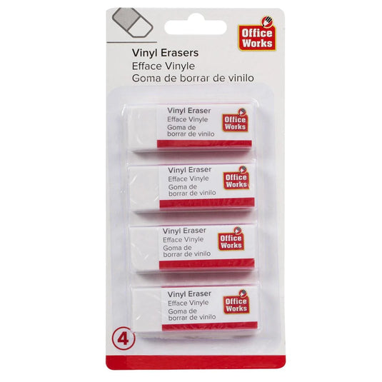 O.WKs. 4-pc White Vinyl Eraser, b/c (HZ)