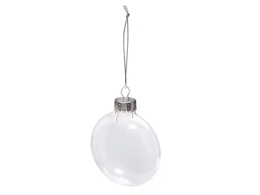 Seasonal Décor: 8cm DIY Plastic Flat Round Ornament w/Met Cap + Cord