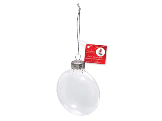 Seasonal Décor: 8cm DIY Plastic Flat Round Ornament w/Met Cap + Cord