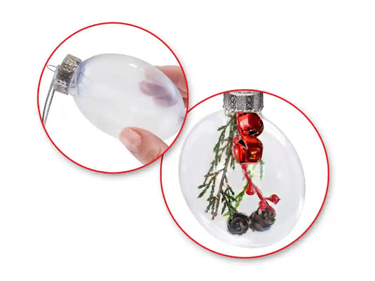 Seasonal Décor: 8cm DIY Plastic Flat Round Ornament w/Met Cap + Cord