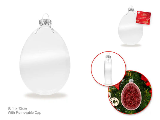 Seasonal Décor: 8x12cm DIY Flat Oval Clear Glass Ornament w/Met Cap