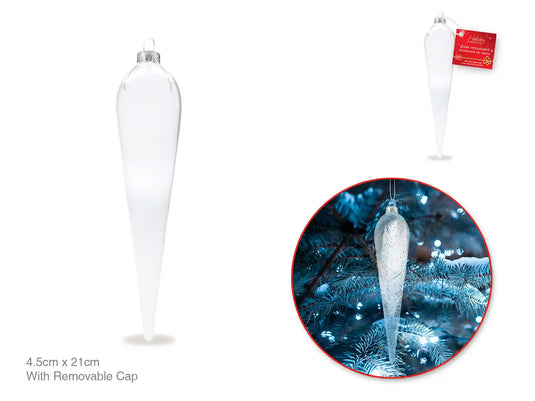 Seasonal Décor: 4.5cmx21cm Icicle Clear Glass Orn w/Metal Hanger
