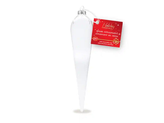 Seasonal Décor: 4.5cmx21cm Icicle Clear Glass Orn w/Metal Hanger
