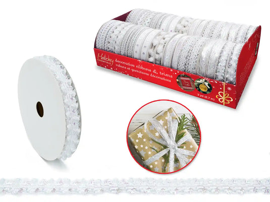 Seasonal Décor: Adornment Trims 3yrd Rolls A) Snow