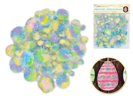 Easter Craft: Tinsel Multi-Poms 60pc Asst 4 Sizes