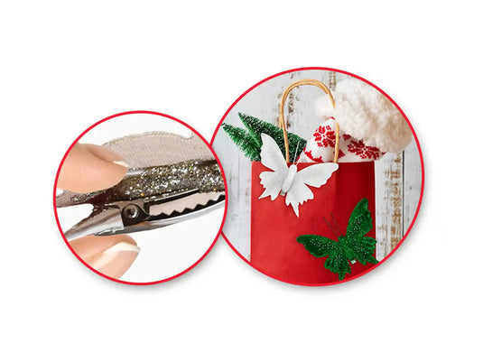 Holiday Decor: 3.6" Glitter Beaded Butterfly 2pc w/Clip Asst 2styles