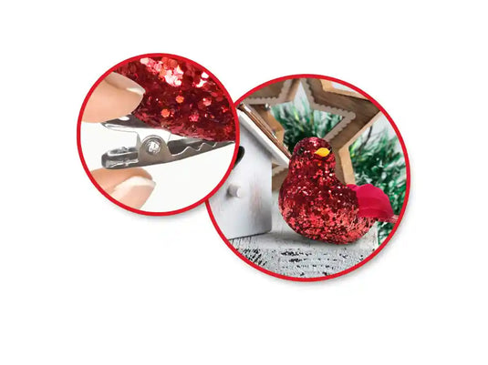 Holiday Decor: 3" Glitter Red Cardinals 2pc w/Gator Clip