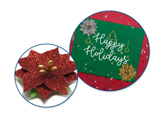 Holiday Trendz: 3cm Mini Glitter Poinsettia x9 w/Lvs+Stamens